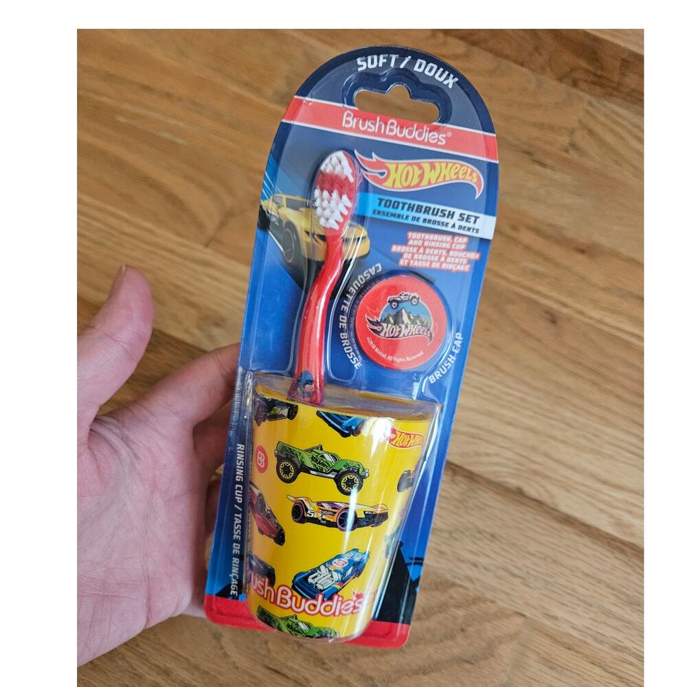 Brush Buddies Hot Wheels Toothbrush Set w/ Soft Toothbrush Cap Rinsing Cup